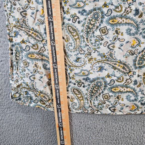 Talbots Womens Large Paisley Blouse Blue Yellow Split Neck Long Sleeve Top - Picture 8 of 9